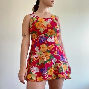 Vintage Pink and Orange Floral Dress